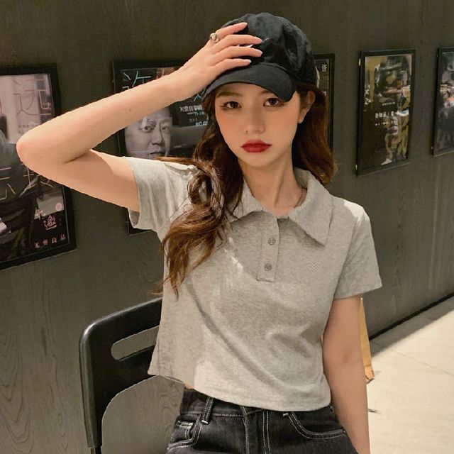 Embroidered Short-Sleeve Heart Polo Shirt