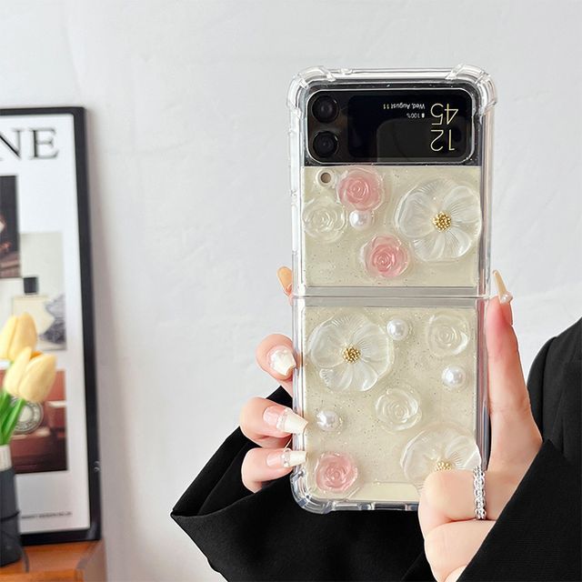 Floral Faux Case Phone Pearl