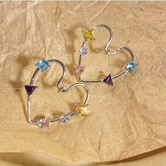 Earring Stud Rhinestone Heart Alloy