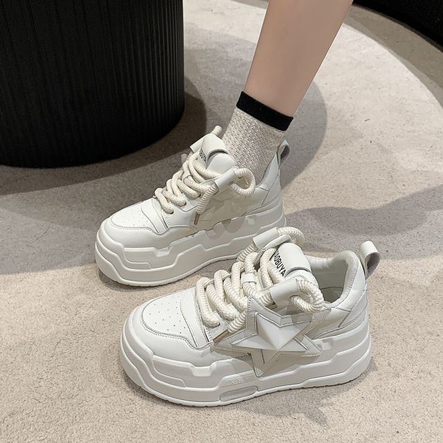 Star Sneakers Platform Lace-Up Applique
