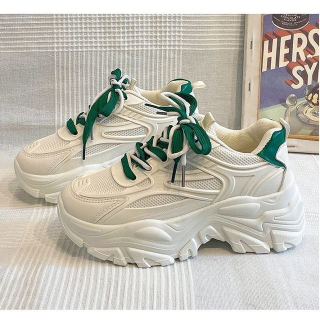 Lace-Up Platform Faux Leather Two Sneakers Panel Mesh Tone