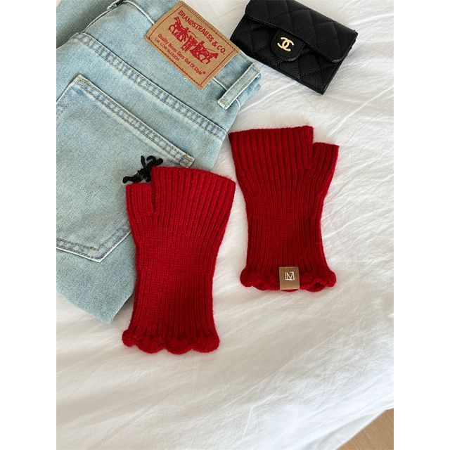 Gloves Fingerless Knit Applique Lettering