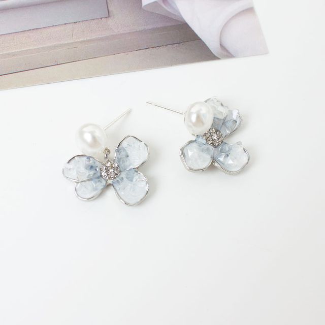 Floral Pearl Faux Clip-On / Drop Earring