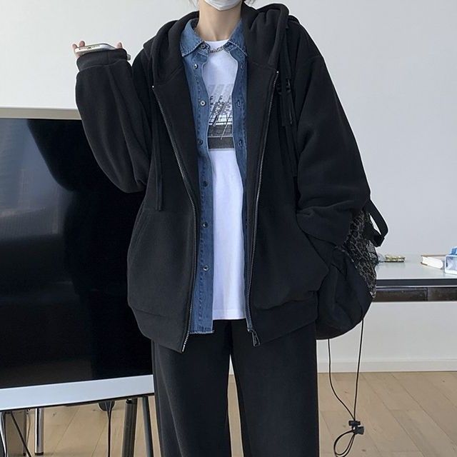 Hoodie Oversized Plain Zip