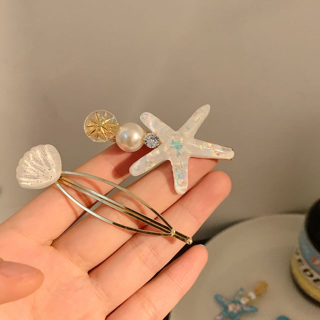 Pearl Starfish Resin Clip Hair / Shell Faux