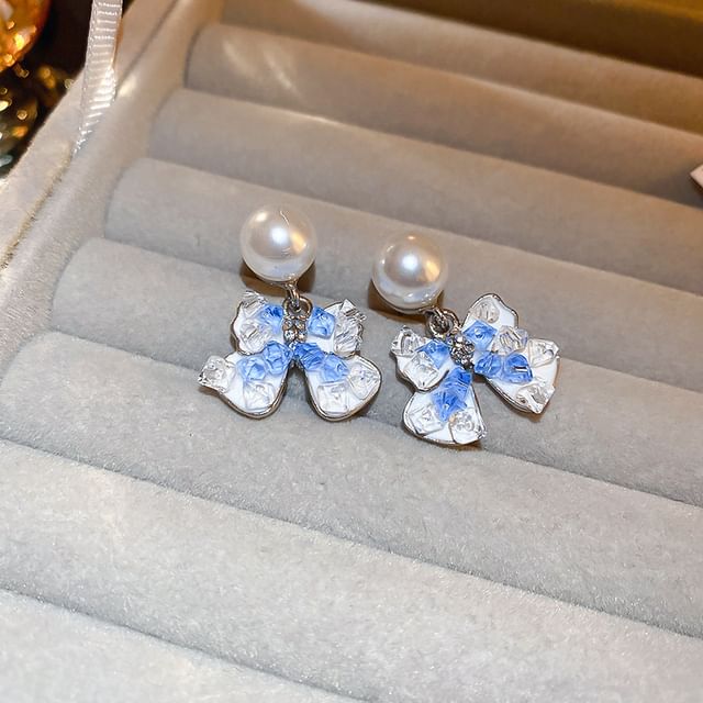 Designs) Earring Faux Bow / (Various Pearl Floral Alloy