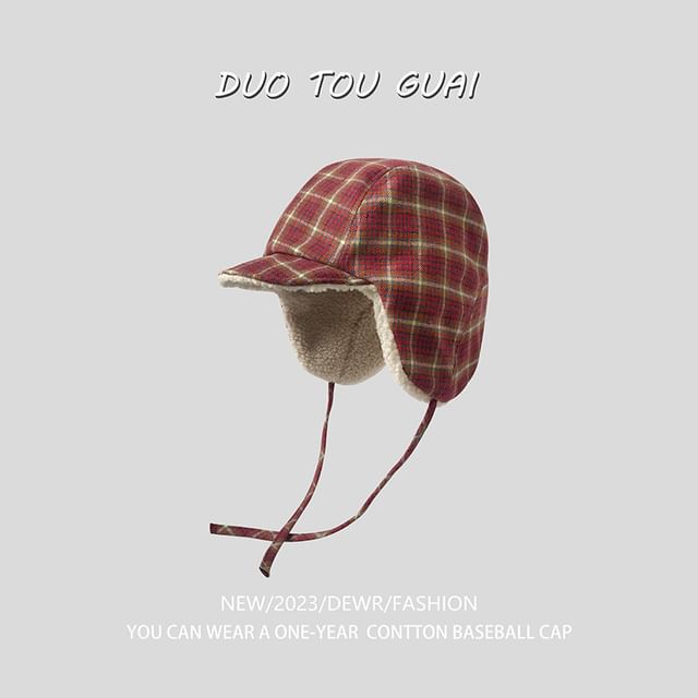 Plaid Trapper Fleece Lined Hat