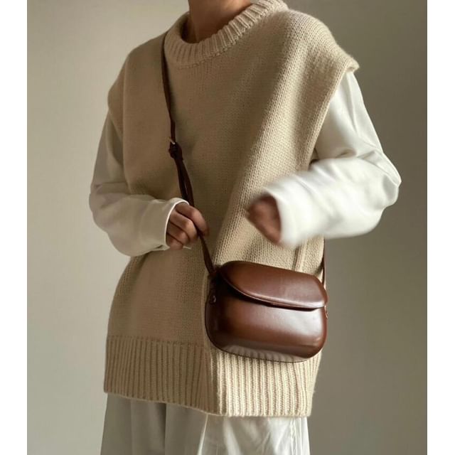 Bag Crossbody Faux Plain Leather Flap