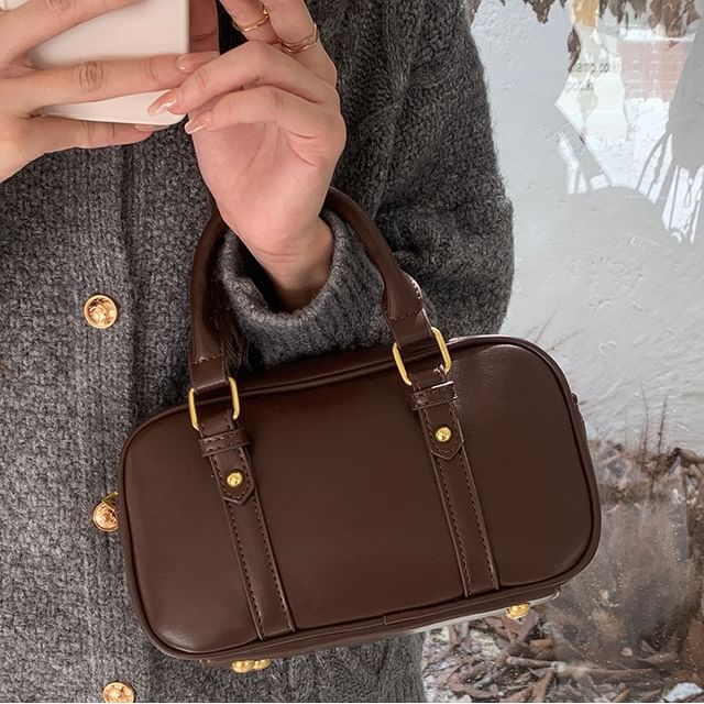 Crossbody Faux Leather Handle Top Plain Bag