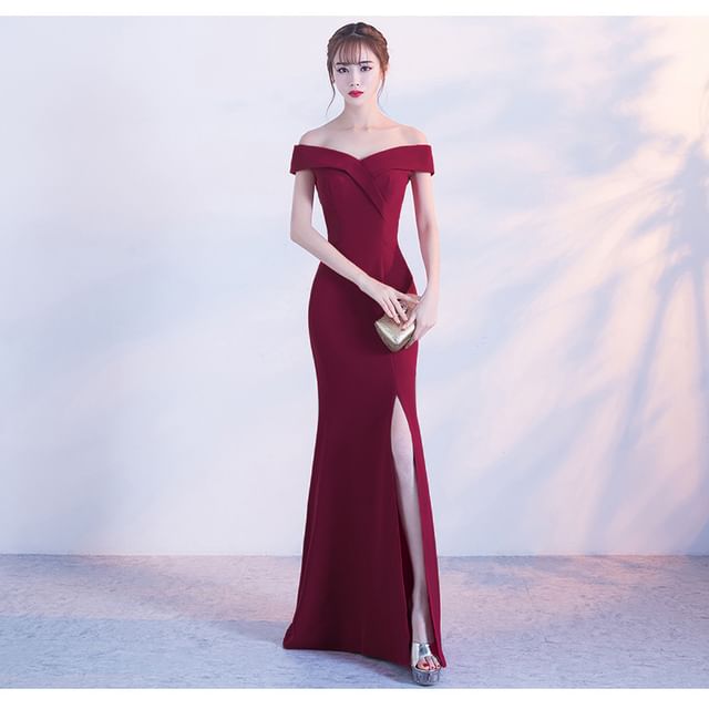 Plain Evening Gown Mermaid Side-Slit Off-Shoulder