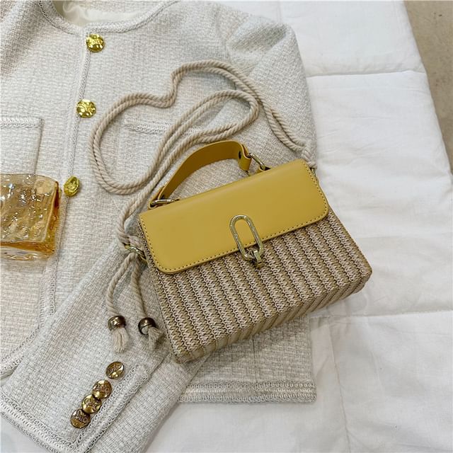 Leather Crossbody Faux Bag Woven Panel