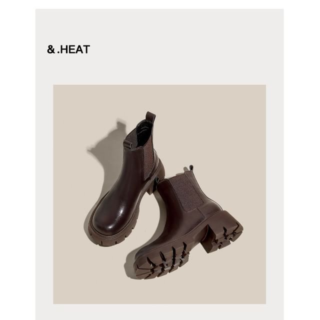 Heel Short Platform Chunky Faux Leather Boots