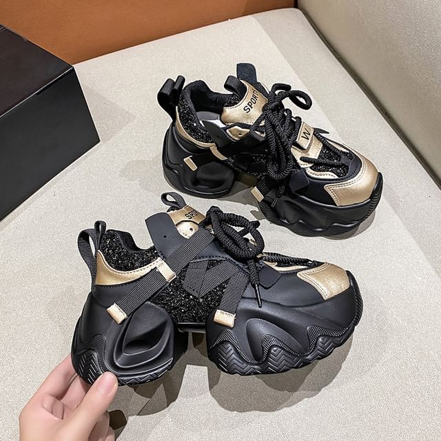 Heel Platform Lettering Sneakers Chunky