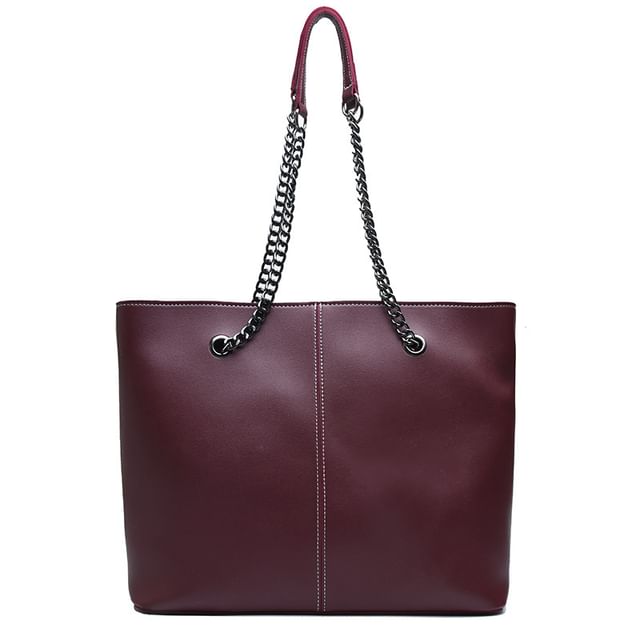 Bag Chain Leather Strap Tote Faux