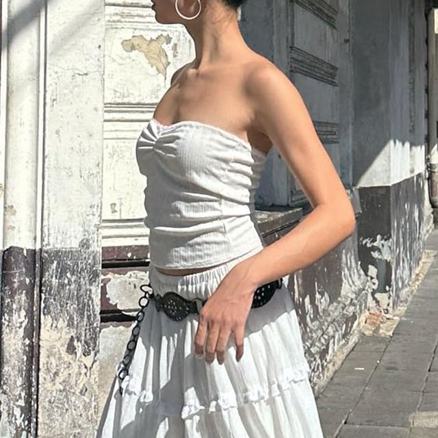 A-Line Elastic Maxi Top Skirt / Plain Waist Tube Tiered Ruffle