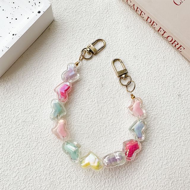 Bead Heart Phone / Pearl Strap Faux