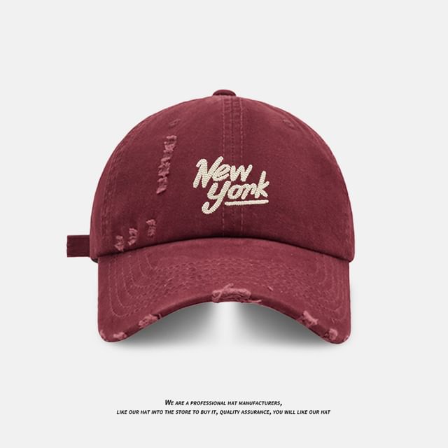 Distressed Cap Embroidered Lettering Baseball