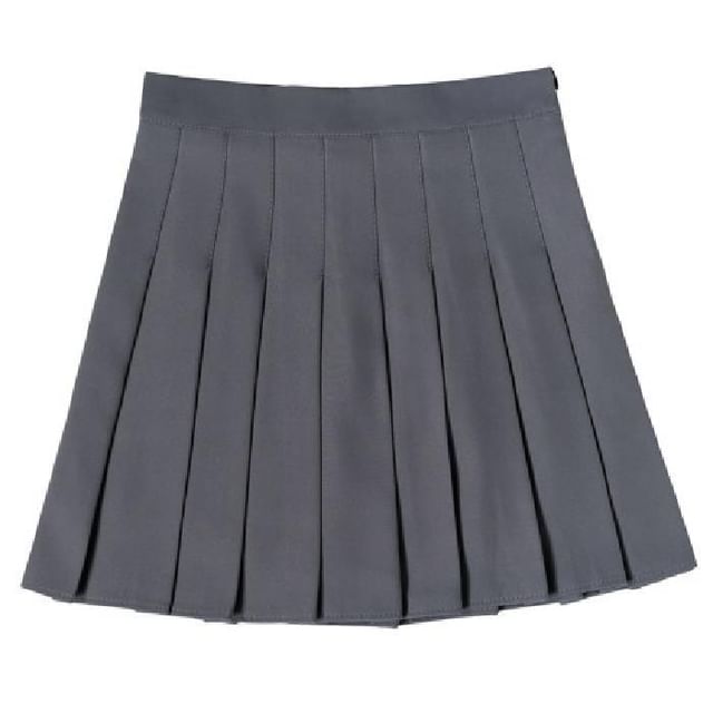 Pleated Plain Skirt Mini Waist A-Line High