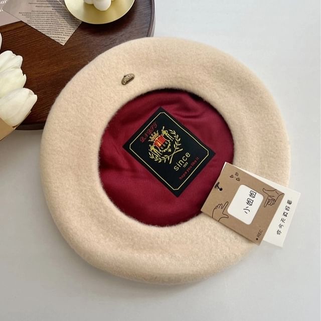 Hat Wool Metal Plate Beret