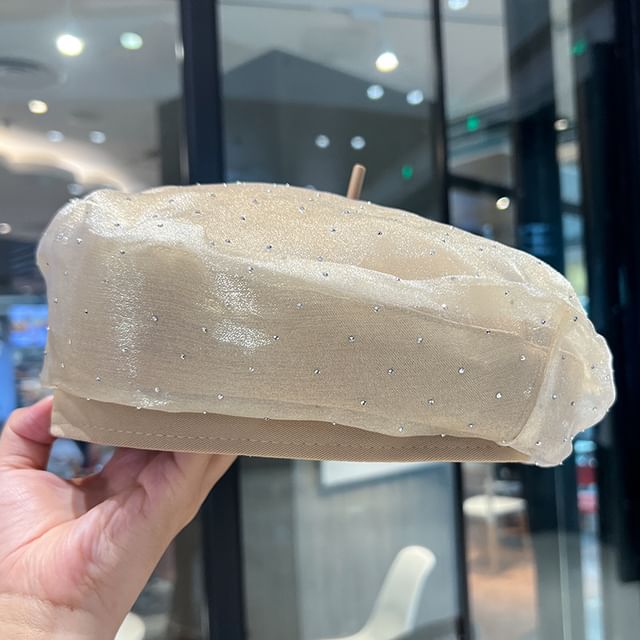 Rhinestone Mesh Beret