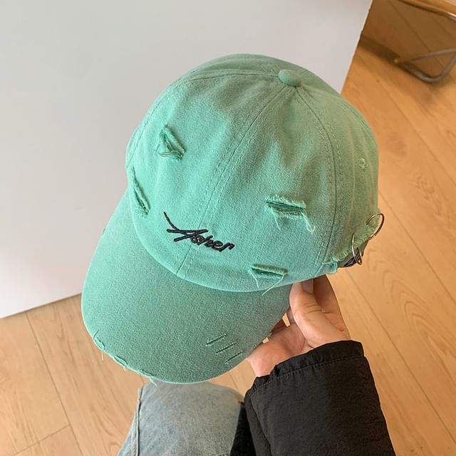 Cap Distressed Lettering Baseball Embroidered