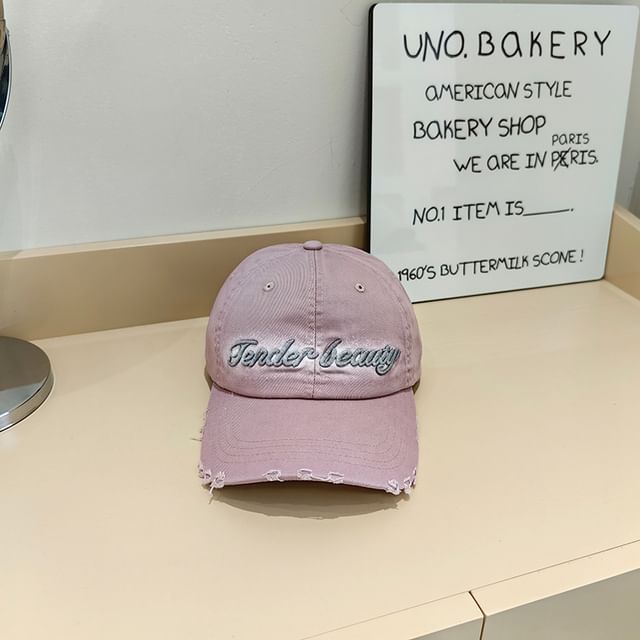 Lettering Distressed Baseball Cap Embroidered