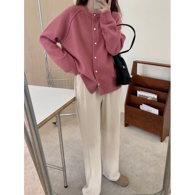 Plain Button-Up Cardigan