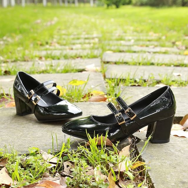 Jane Strap Mary Double Chunky Heel Shoes