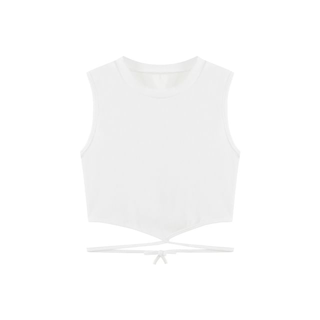 Top Back Cross Crop Tie Neck Crew Criss Tank Plain