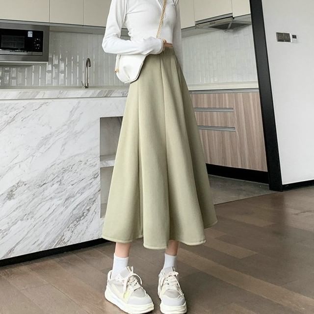 High A-Line Skirt Midi Waist Plain