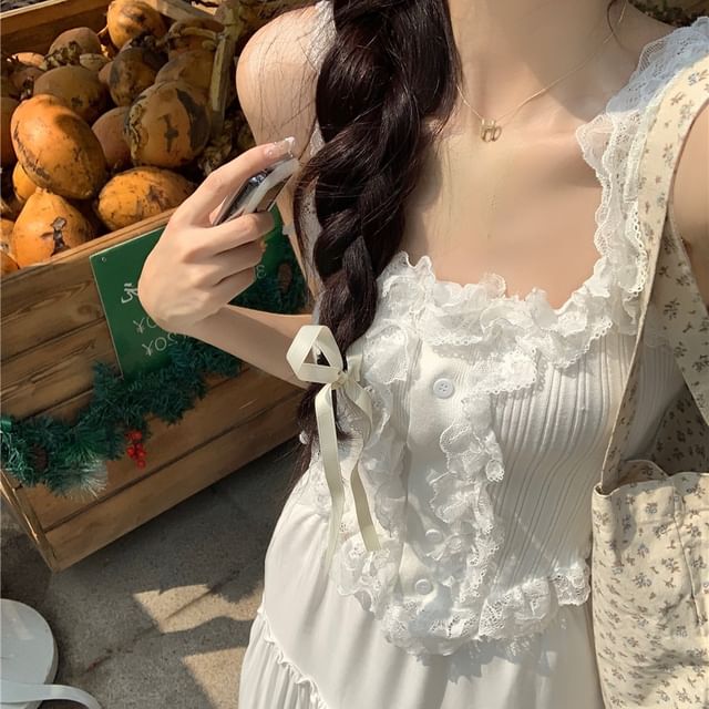 Skirt Top Rise A-Line / Tank Trim Plain Lace Maxi High