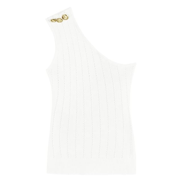 Tank Top Knit One-Shoulder Plain