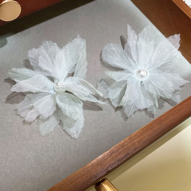 Floral Mesh Pearl Ear Stud Faux