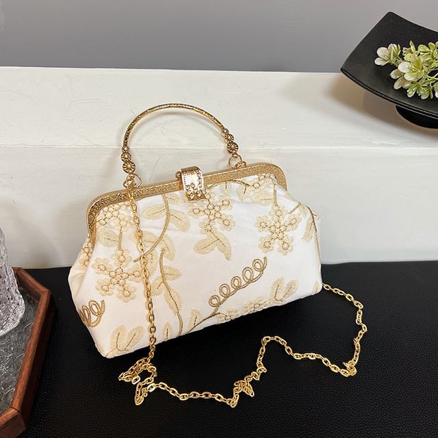 Embroidered Strap Flower Bag Crossbody Chain