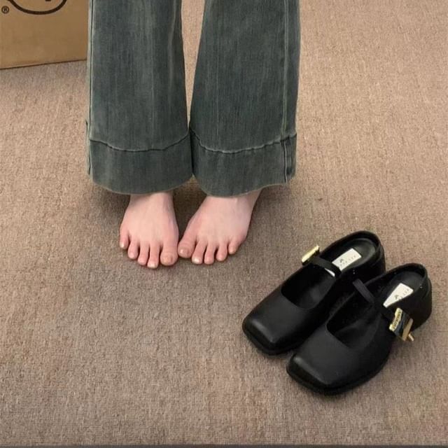 Chunky Heel Mules Square Toe