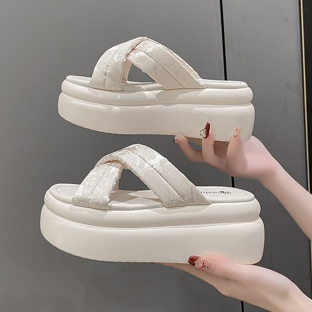 Sandals Floral Jacquard Platform Slide