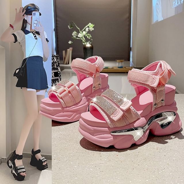 Wedge Sandals Platform Rhinestone