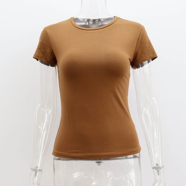 Plain T-Shirt Neck Short-Sleeve Round