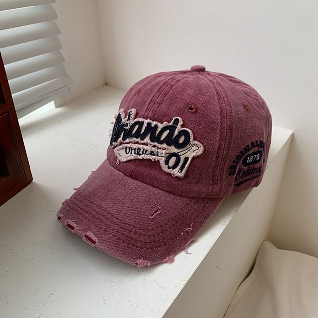 Washed Distressed Cap Applique Lettering Baseball