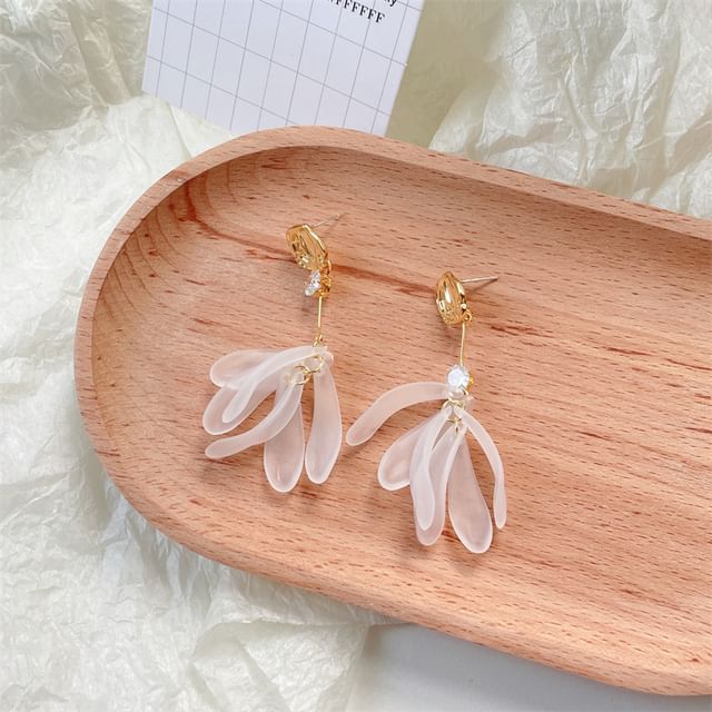 Floral Dangle Earring Rhinestone Asymmetrical