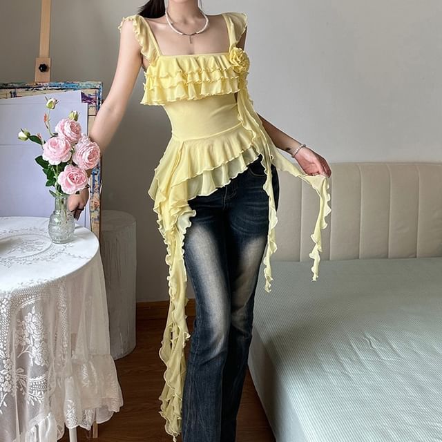 Trim Top Plain Ruffle Camisole