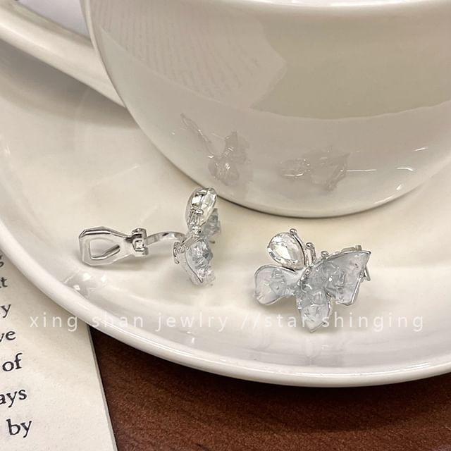 Clip-On Faux Stud Butterfly Rhinestone / Ear Crystal Earring