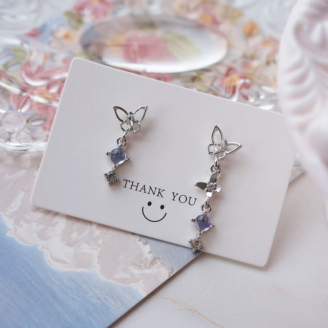 Dangle Alloy Earring Crystal Butterfly Asymmetrical Faux