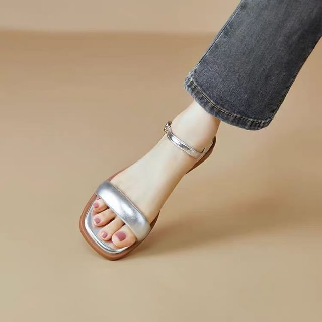 Metallic Faux Leather Sandals
