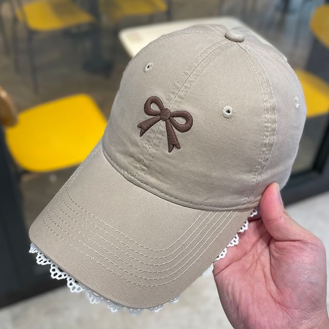 Lace Trim Embroidered Cap Bow Baseball