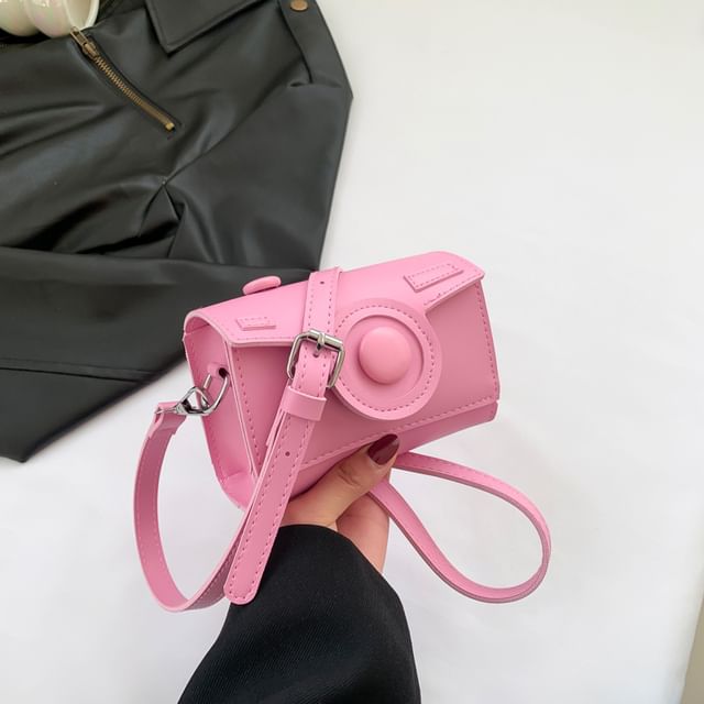 Faux Leather Bag Flap Camera Crossbody