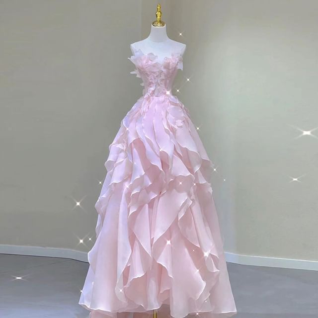 Plain Gown A-Line Ruffle Evening