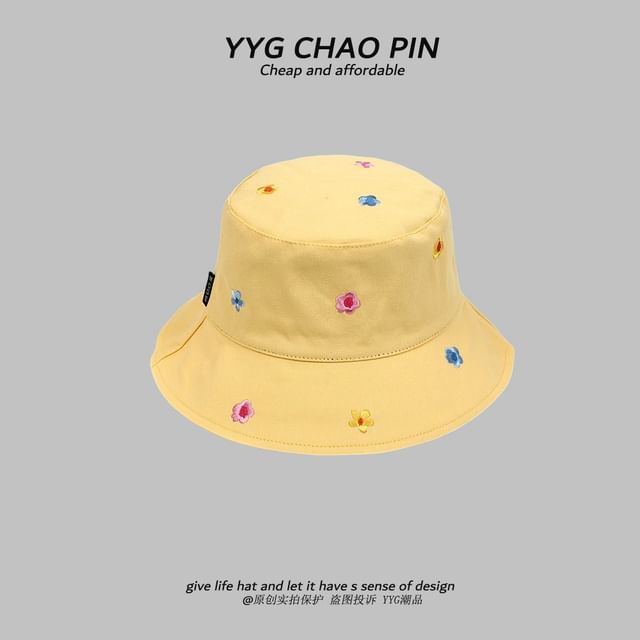 Hat Embroidered Floral Bucket