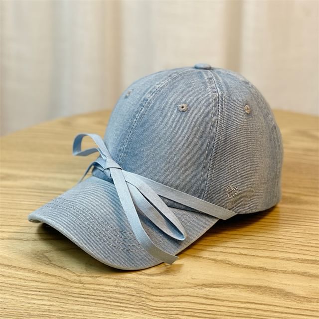 Baseball Bow Washed Denim Cap