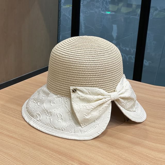 Two Tone Bow Sun Hat Straw